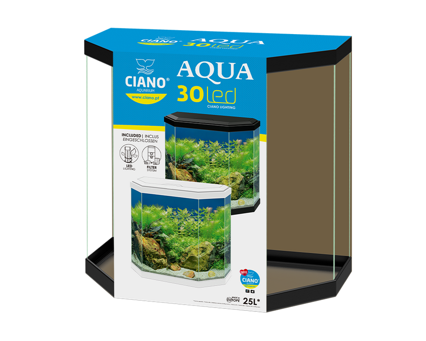 Ciano Aqua 30 Hex White With LED Lights & Filter 25 Litre