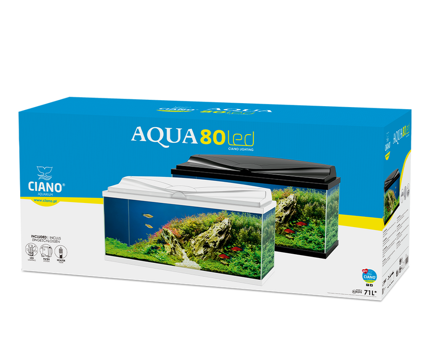 Ciano Aquarium Aqua 80 In Black With LED Lights & Black Lid - 71 Litre