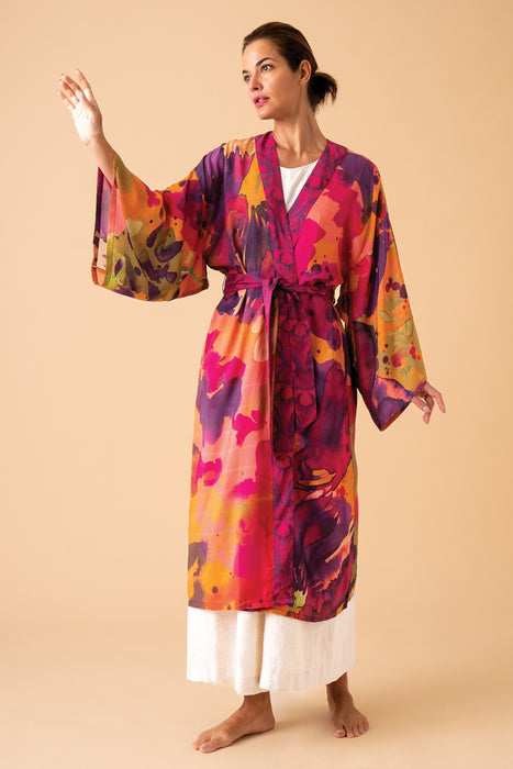 Oversized Blooms Kimono Gown - Mustard AU23