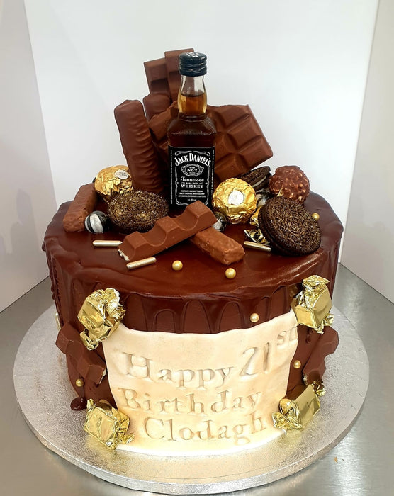 Bespoke Cake With Mini Bottle of Jack Daniels and Chocolate Topping Theme