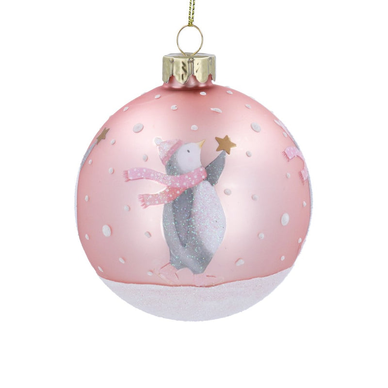 Pink Baby's First Christmas penguin glass bauble – Gisela Graham