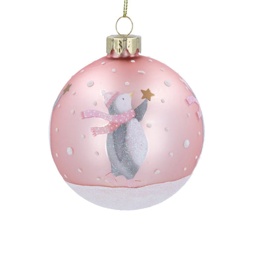 Pink Baby's First Christmas penguin glass bauble – Gisela Graham