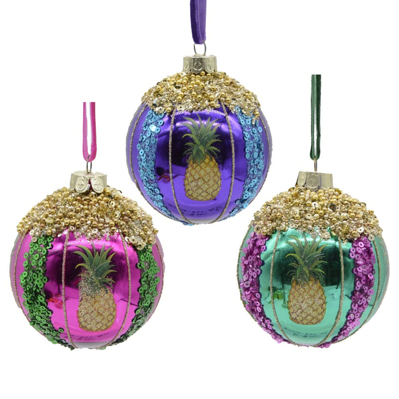 Fantasia pineapple glass Christmas baubles, 3 assorted designs – Gisela Graham