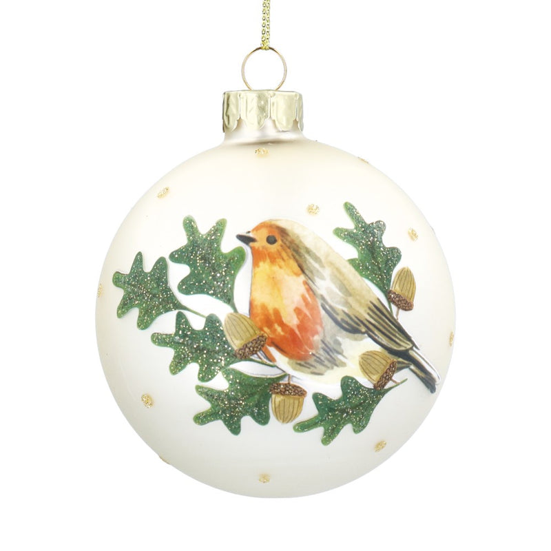 Pale gold robin in oak glass Christmas bauble – Gisela Graham