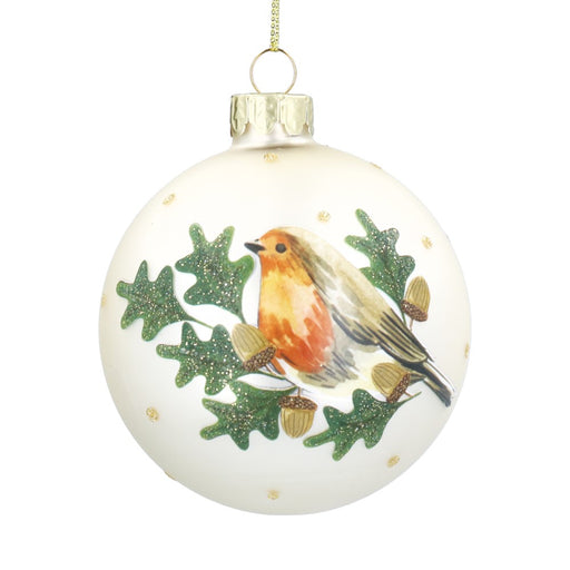 Pale gold robin in oak glass Christmas bauble – Gisela Graham