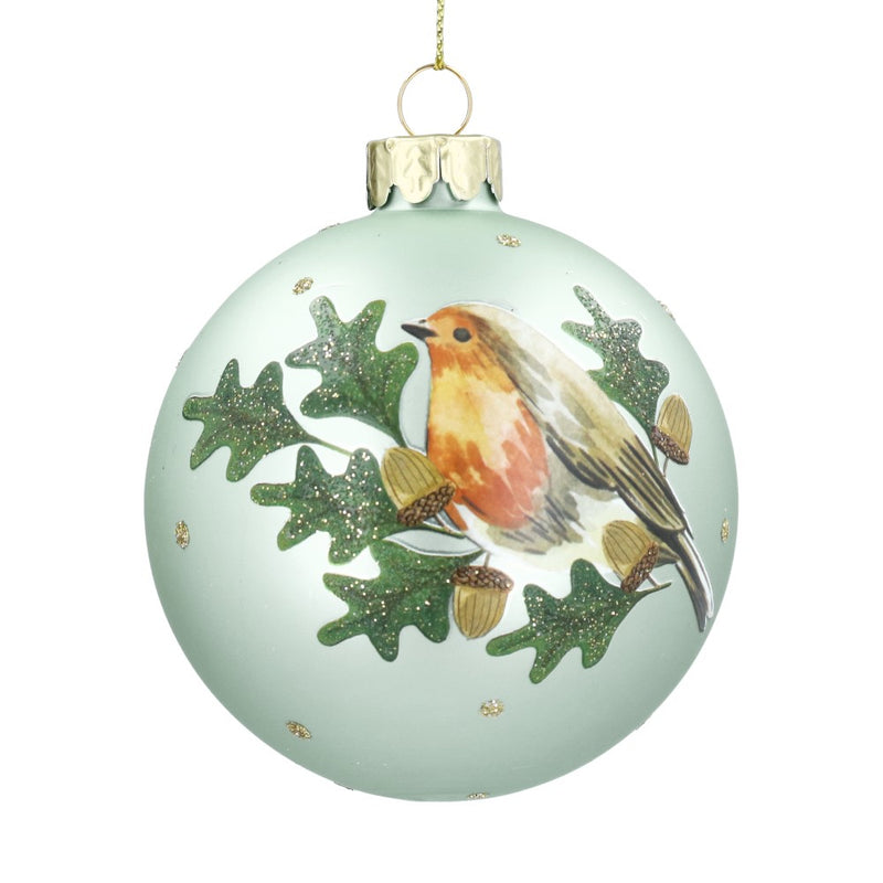 Light green robin in oak glass Christmas bauble – Gisela Graham