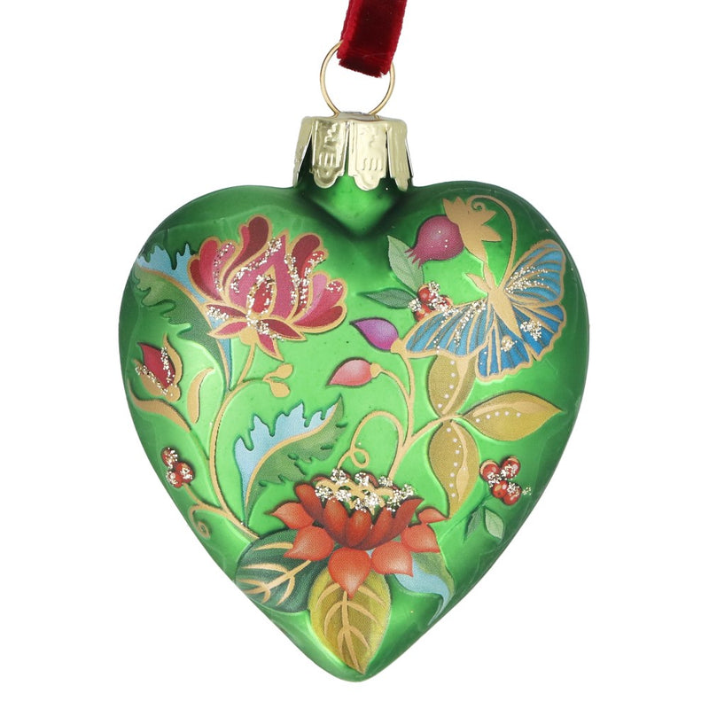 Matt apple green Floribunda glass heart Christmas decoration – Gisela Graham