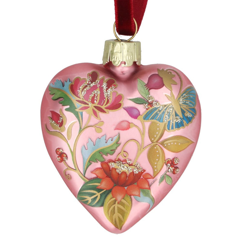 Matt dusky pink Floribunda glass heart Christmas decoration – Gisela Graham