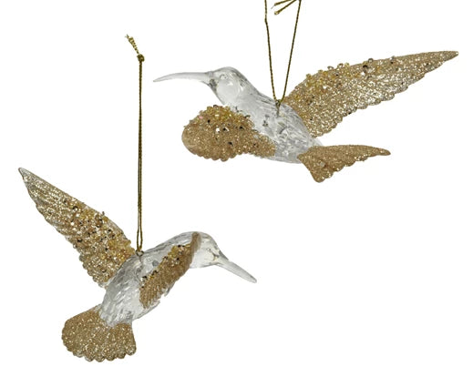 Transparent Glitter Hummingbird Christmas Decoration – 10.5 cm – 2 Assorted Designs