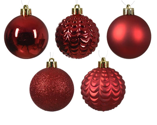 80 Pack Shatterproof Baubles with Shiny, Matt, Glitter & Mold Mix Sizes Red 4cm to 8cm