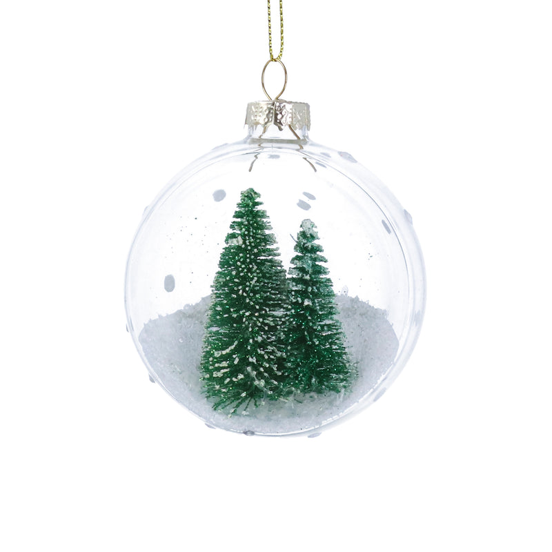 Christmas Bauble With Winter Scene Inside Glass Ball Bristle Tree