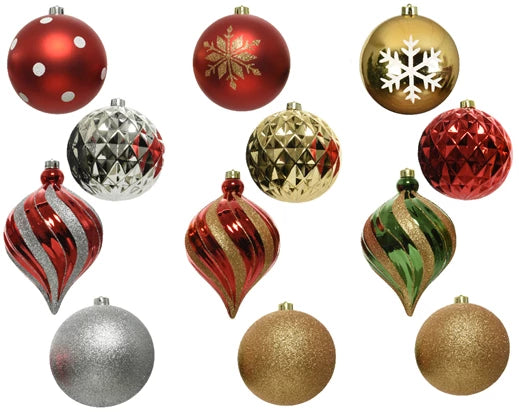 6 Pack Shatterproof Baubles Set Shiny, Matt & Glitter Mix Colours 15cm