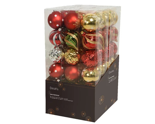 6 Pack Shatterproof Baubles Set Shiny, Matt & Glitter Mix Colours 15cm