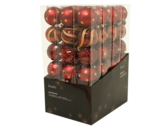 6 Pack Shatterproof Baubles Set with Shiny, Matt, Glitter Mix Oxblood Red 15cm