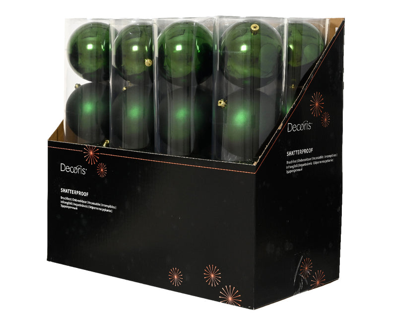 4 Pack Shatterproof Baubles Set With Matt, Shiny, Glitter Mix Pine Green 14cm