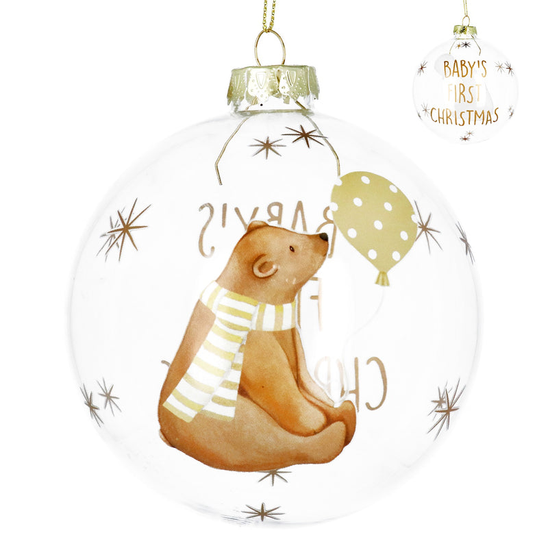 Christmas Bauble 'Baby's First Christmas' With Teddy & Balloon