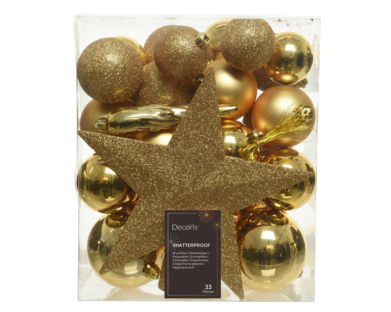 Shatterproof Baubles Light Gold 8 cm – 33-Piece Set