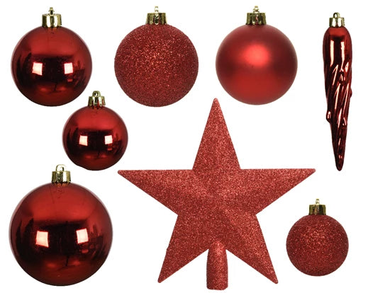 Shatterproof Baubles Christmas Red 8 cm – 33-Piece Set