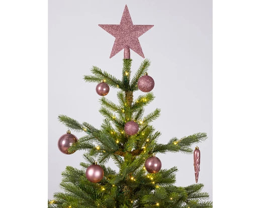 33 Pack Shatterproof Baubles, Icicles & Tree Topper Pink 5cm to 8cm