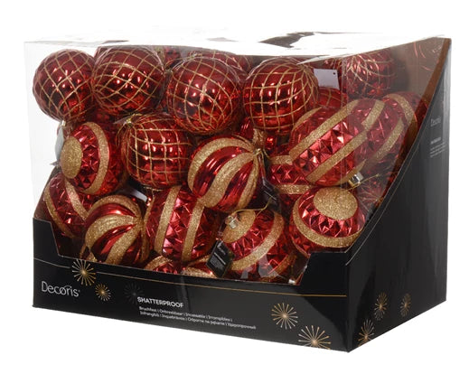 Bauble With Square, Swirls or Stripe Design | Red & Gold (12 cm)
