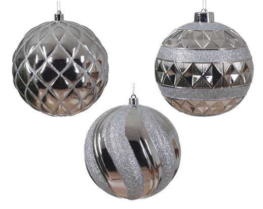 Bauble With Square, Swirls or Stripe Design | Sliver (12 cm)
