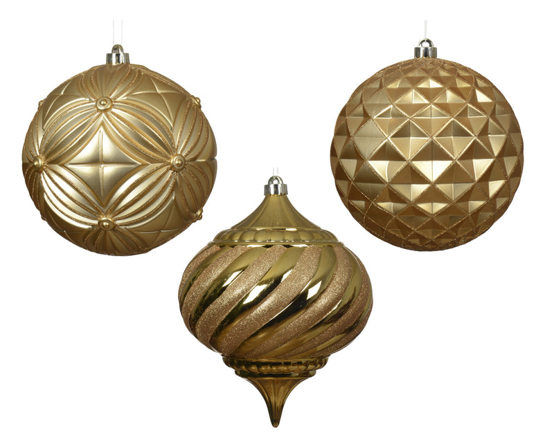 Shatterproof Bauble Light Gold 20 cm – 3 Assorted Designs