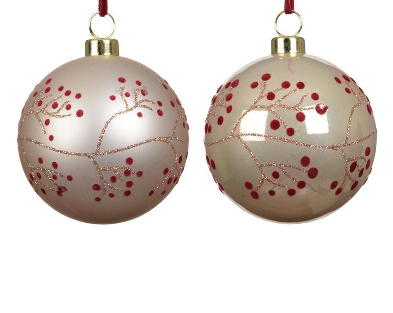 Shatterproof Decorated Bauble Pearl 8 cm – 2 Assorted Designs