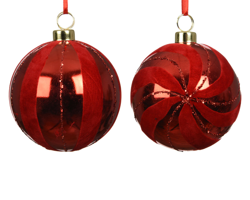 Christmas Red Shiny & Flocked Shatterproof Baubles – 8 cm – 2 Assorted Designs
