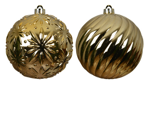 Shatterproof Baubles Light Gold 15 cm – 2 Assorted Designs