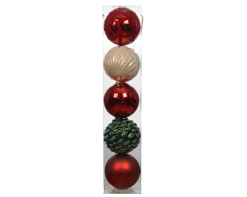 Shatterproof Baubles Christmas Red 20 cm – 5-Piece Set