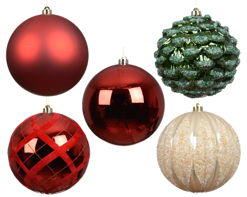 Shatterproof Baubles Christmas Red 20 cm – 5-Piece Set – additional view