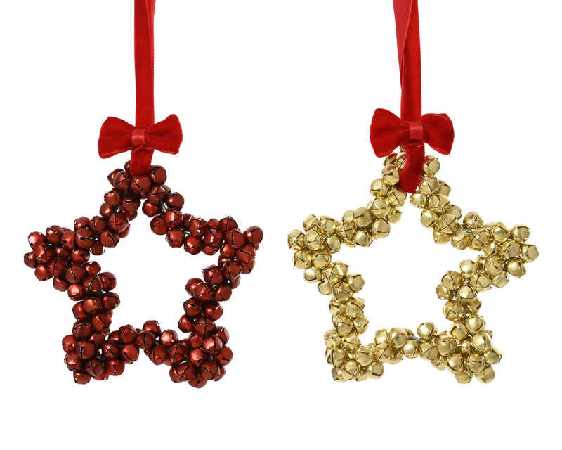 Christmas Hanging Decoration Star Metal With Red or Gold with Red Bow On Top 10cm (Sold Individually)