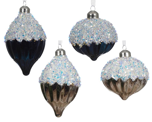 Hanging Christmas Onion Bauble Sequin Blue/Bronze (8cm)