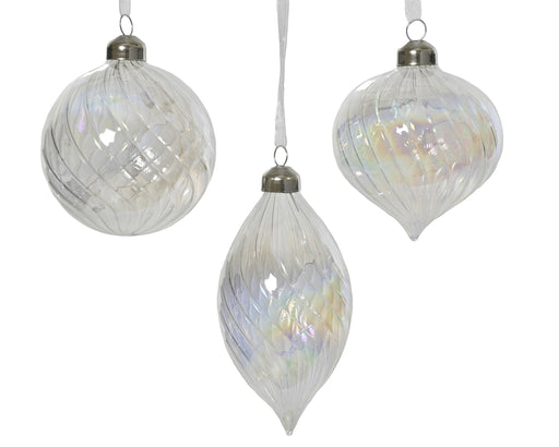 Glass Christmas Bauble Transparent Iridescent Olive Onion 8 cm – 3 Assorted Designs
