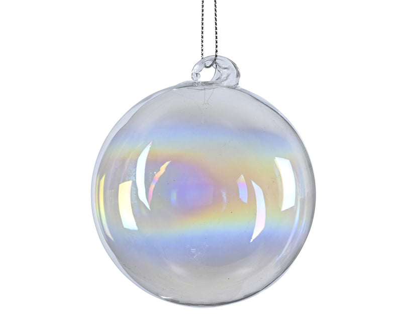 Glass Christmas Bauble Transparent Iridescent Round 12 cm
