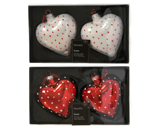 Glass Christmas Hanging Decoration Heart 10.2 cm – 2 Assorted Colours