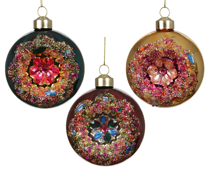 Glass Christmas Hanging Decoration Round 8 cm – 3 Assorted Colours