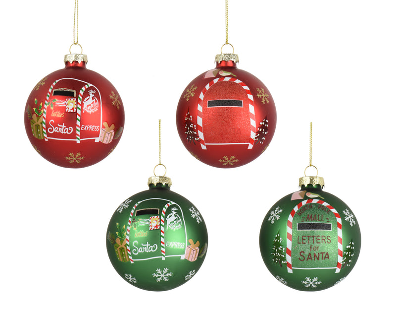 Glass Christmas Bauble Round 8 cm – 4 Assorted Designs – alternate view