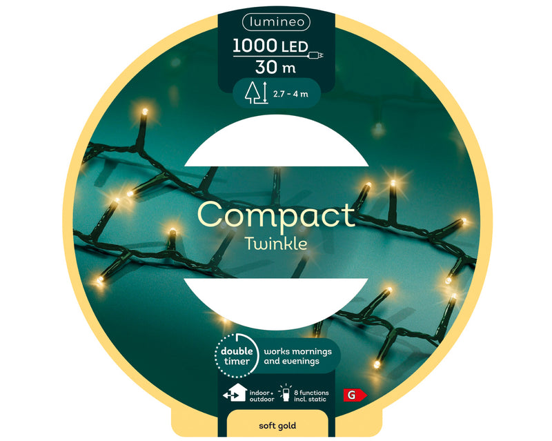 1000 Lumineo On Roll Compact Twinkle Soft Gold Lights Black Cable 30m Roll