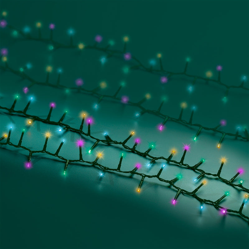 1000 Lumineo Compact Twinkle Soft Multicolour Christmas Lights With Green Cable 22.5m