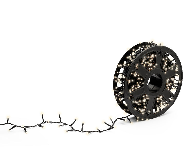 1000 Lumineo On Roll Compact Twinkle Warm White Lights Black Cable 30m Roll