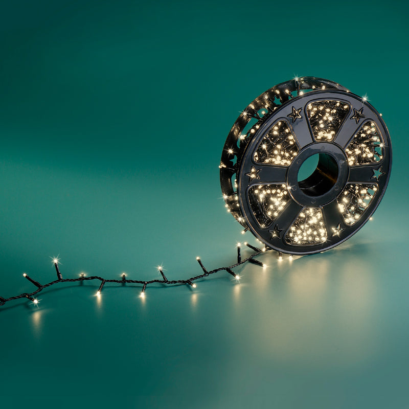 1000 Lumineo On Roll Compact Twinkle Warm White Lights Black Cable 30m Roll