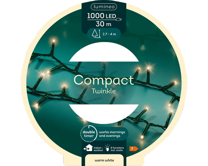 1000 Lumineo On Roll Compact Twinkle Warm White Lights Black Cable 30m Roll