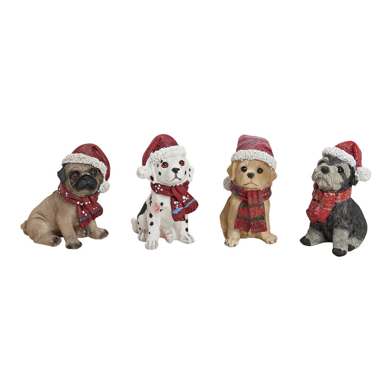 Christmas Decoration Dog with Santa Hat Sitting 7cm (Sold individually)