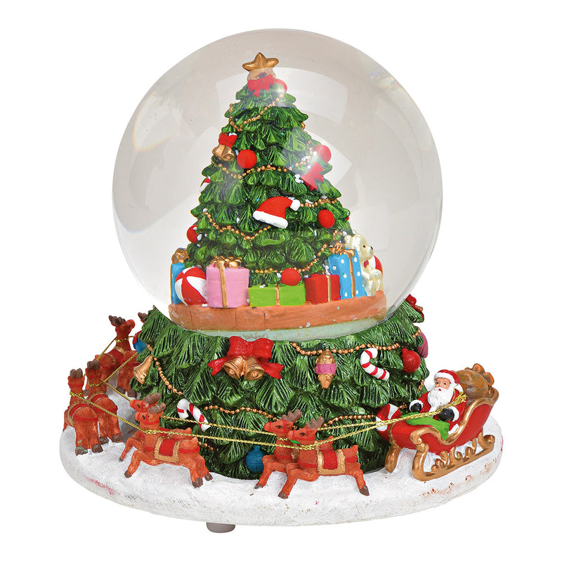 Christmas Decoration Musical Snow Globe With Santa Claus & Reindeer & Sleigh  16x18x16cm