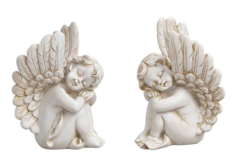Christmas Sitting angel Figurine White (6x10x8cm)