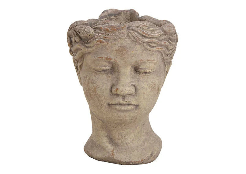 Cement flower pot woman head grey (14x20x14cm)