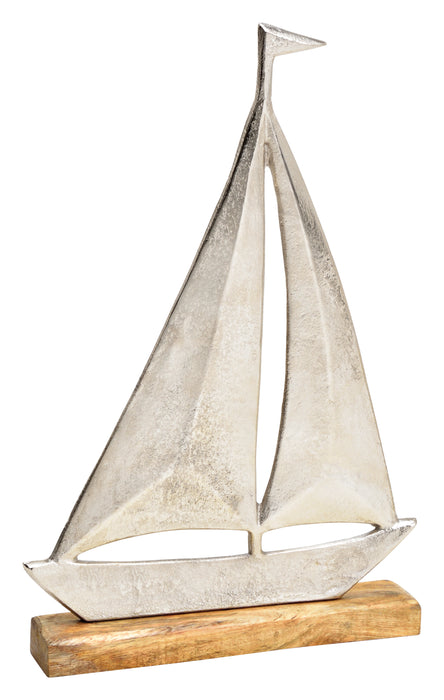 Sailboat Ornament Mango Wood Silver (27x40x5cm)