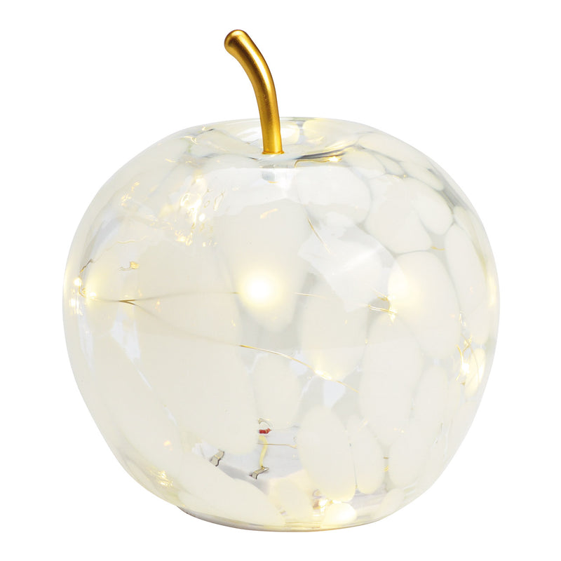 Battery Operated Glass White Apple With 20 LEDs With Timer 16x17x16cm