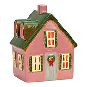 Pink & Green Stoneware Light-Up House 17 cm